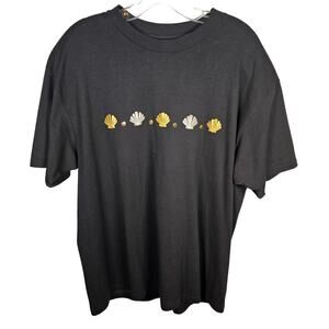 Vintage RARE Cruise Black Shirt Embroidered Seashells Shells Women's XL USA 70's